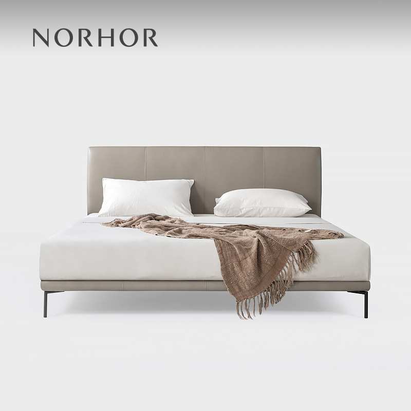 北欧表情意式简约美式复古ALGER平台无床边真皮双人床软包靠背3色