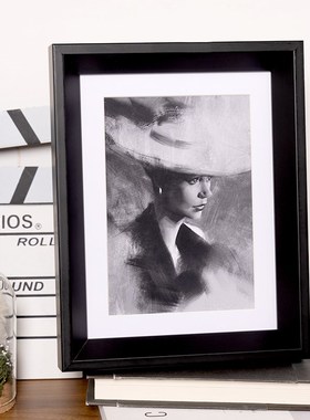 黑色实木相框摆台空框高级感6 7 8H寸相片洗照片做成相框装裱摆件