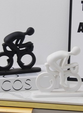 现代简约黑白运动单车轻q奢酒柜摆件办公室书房客厅雕塑装饰品摆