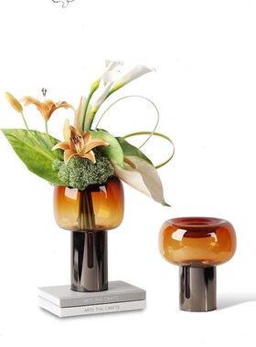 现代轻奢绿色玻璃花瓶插花样板间售楼处客厅餐桌茶几花器花艺摆件