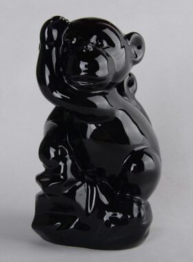 12生肖陶瓷黑色猴子摆件 家居装饰工艺品猴摆设