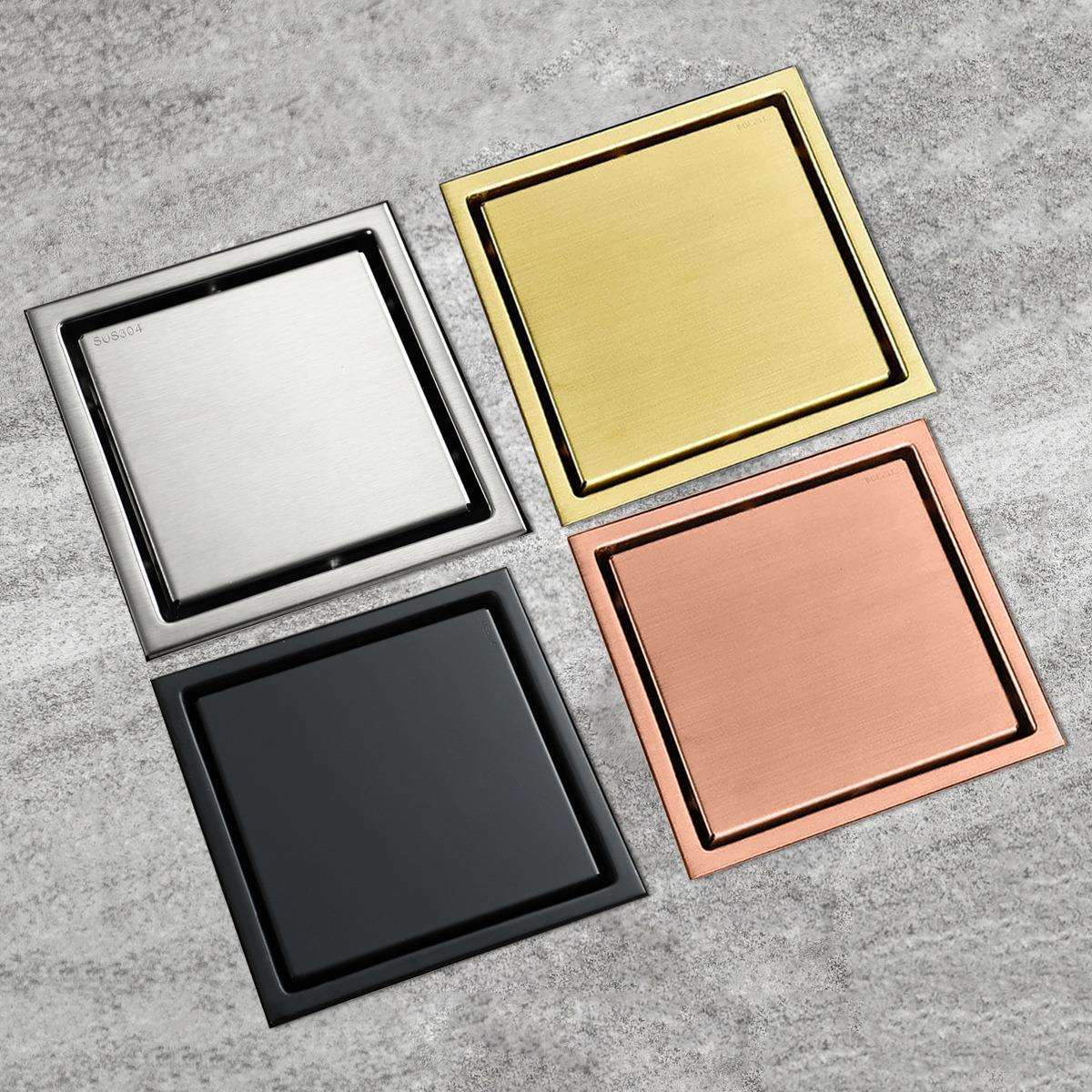 HIDEEP 黑色方形150*150mm隐藏式卫生间大排量防臭下水管地漏