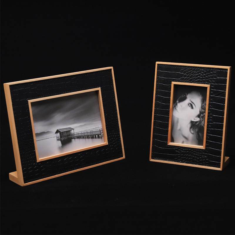实木皮革相框含画片磁吸相框家居装饰摆台相片收纳