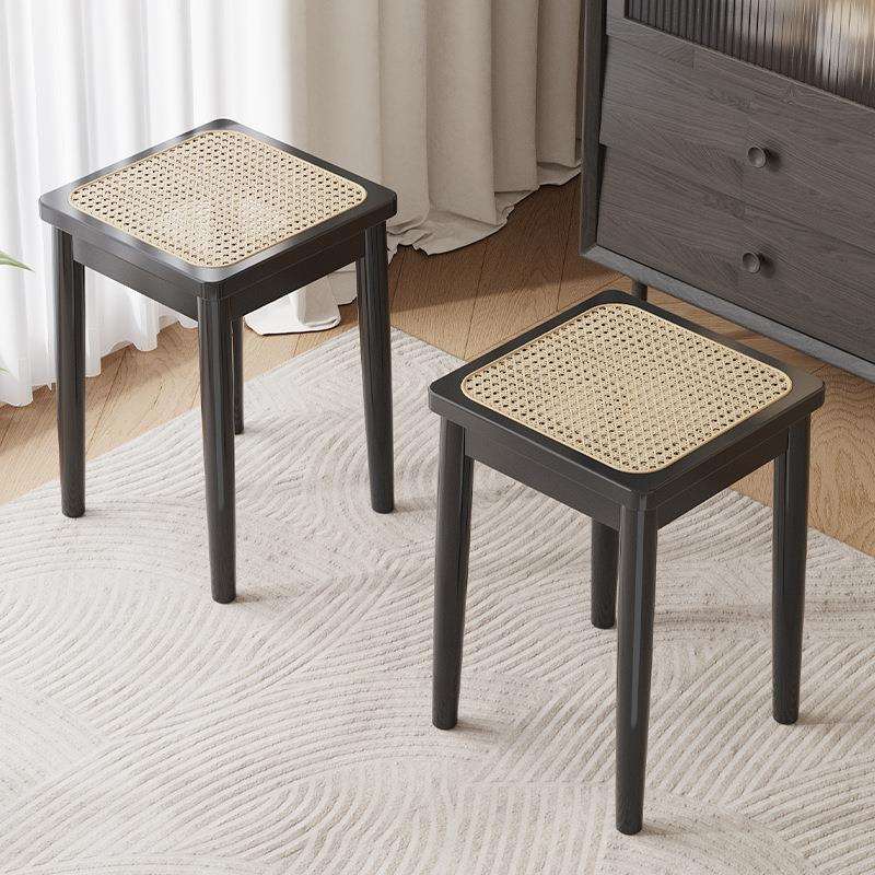 可叠放凳子省空间实木梳妆凳极简风圆凳家用客厅卧室化妆藤编方凳 - 封面