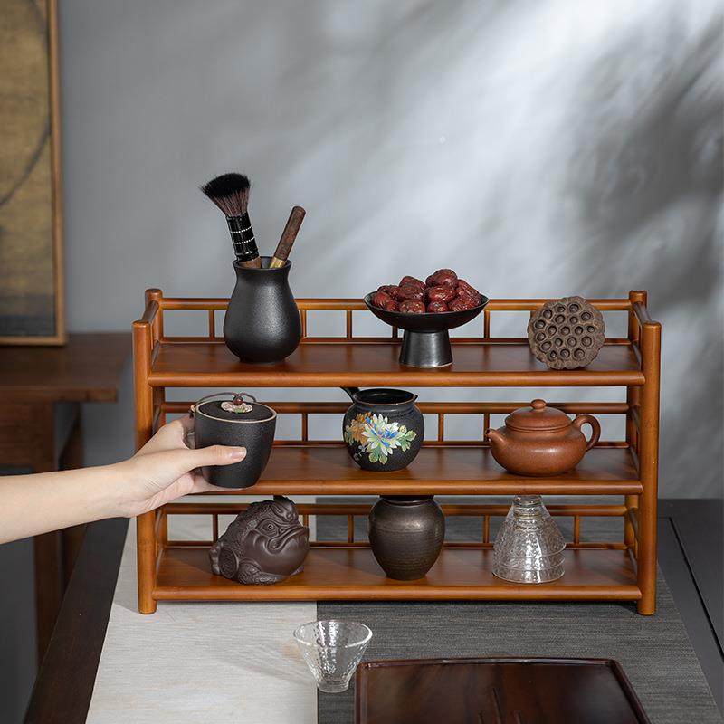 楠竹实心三层围栏置物架茶杯架子茶具收纳架中式茶棚博古架茶杯架,鲜花速递/花卉仿真/绿植园艺,割草机/草坪机,淘宝优惠券,粉丝福利购,淘宝优惠卷