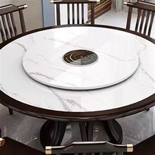 轻奢岩板火锅双电磁炉餐桌饭桌1.A5米1.8M2米电动手动家用实木圆