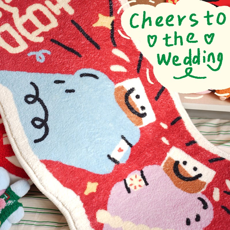 小猫大宇宙仿羊绒地毯新婚布置卧室床边地垫红色喜字Y柔软亲肤防