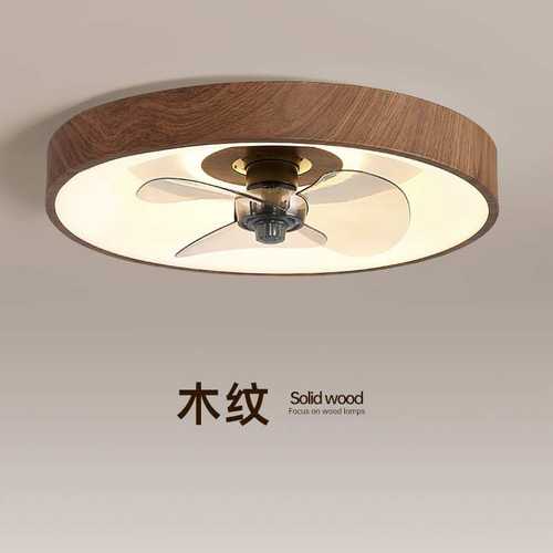 现代110V风扇吸顶灯简约木纹色卧室客厅餐厅风扇灯静音主卧餐圆灯