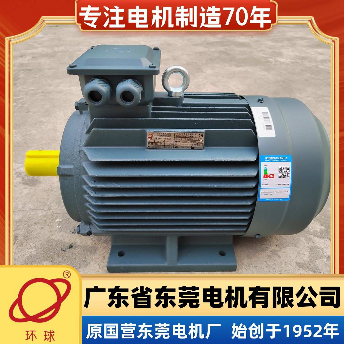 东莞环球电机东莞电机三相380V电动机YE3-132M2-6-5.5KW立卧式B35
