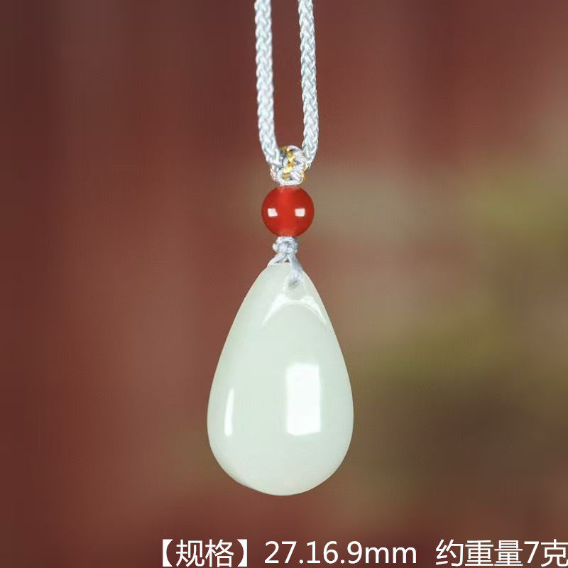【水滴进财】和田玉水滴吊坠简约天然玉石项链挂件玉坠无事牌男女