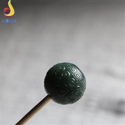 手工制作和田玉玉石青玉圆珠回纹配珠塔青一细锁骨链手链散珠带证