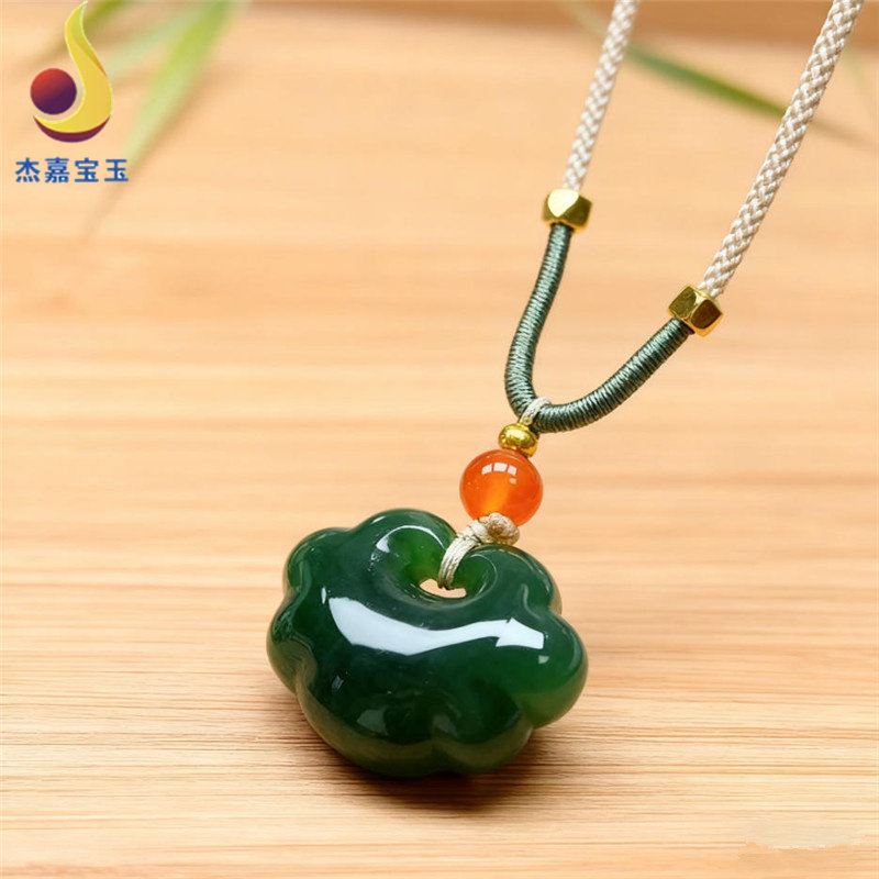 【祥云】天然和田玉碧玉祥云锁吊坠项链玉坠男女宝宝款礼物带证书