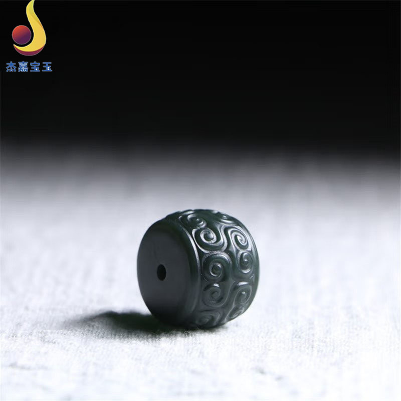 手工制作青玉鼓珠腰珠回纹珠桶珠散珠背云文玩百搭手链男女款珠子
