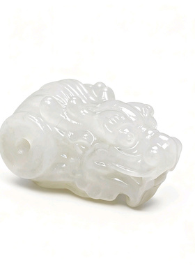 手工制作天然和田玉龙头生肖龙一体三通生肖佛头108diy串链配饰件