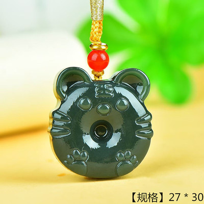 【虎虎生威】新疆和田青玉萌萌虎平安扣吊坠天然玉石玉佩方牌挂件