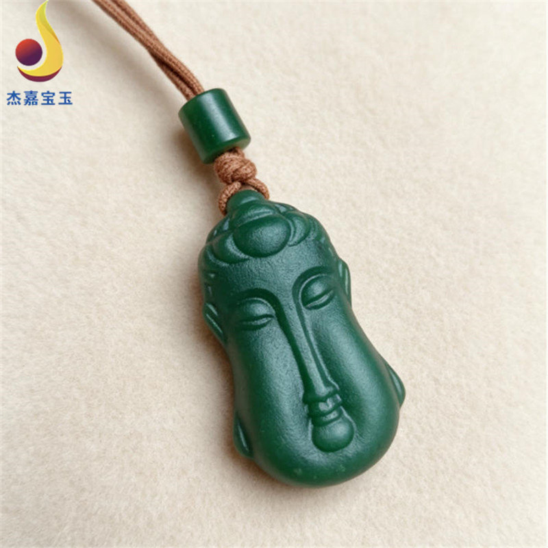 手工制作和田玉碧玉长脸观音吊坠观音菩萨玉坠男女挂件带证书