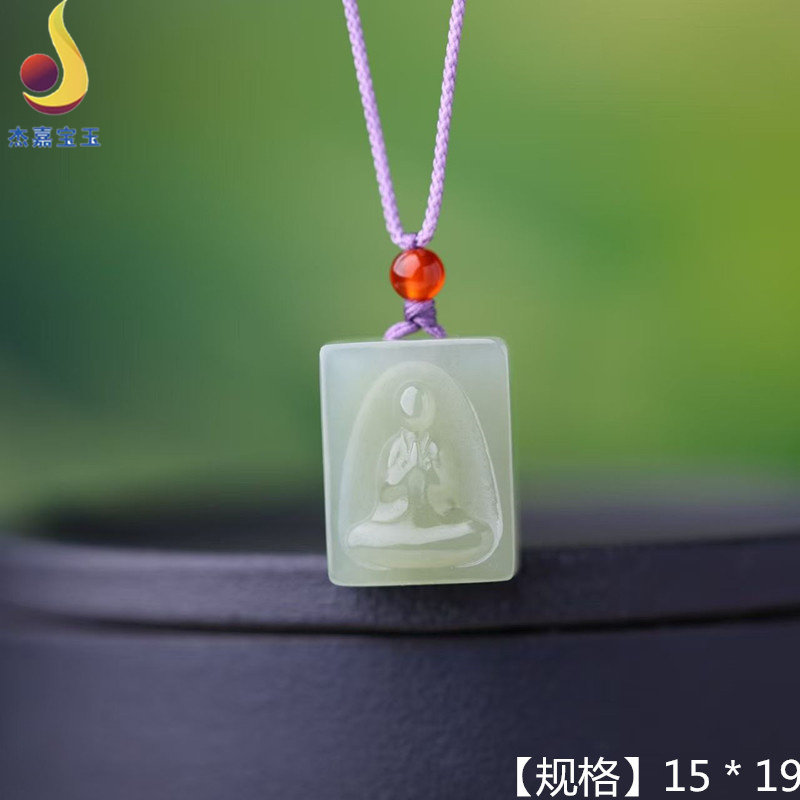 【幸福】天然和田玉青白玉悟道玉石佛像吊坠毛衣链情侣平安项链