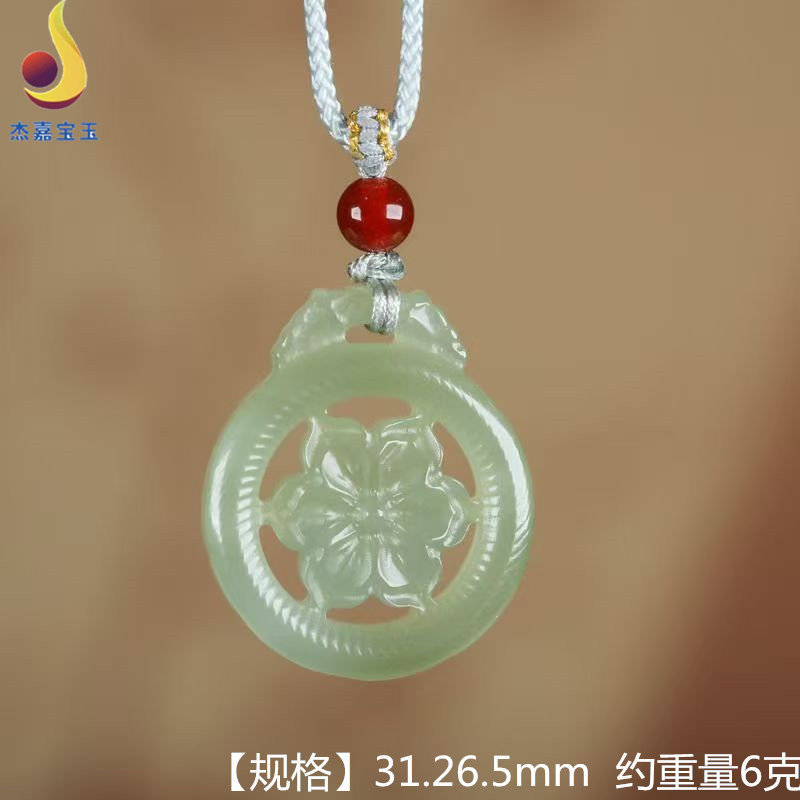 【花开富贵】和田玉吊坠青海湖水绿双面镂空雕刻挂件挂坠绿色手工
