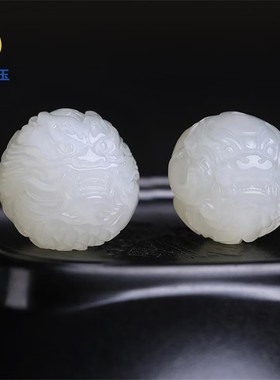 杰嘉宝玉原创和田玉貔貅雕刻珠子塔青细料瑞兽圆珠子吊坠diy带证
