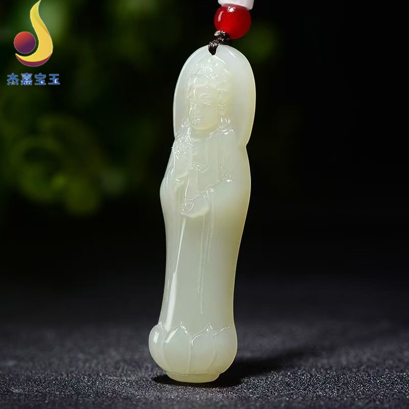 真玉和田玉观音吊坠男天然玉石挂件项链白玉观音菩萨玉坠玉佩女