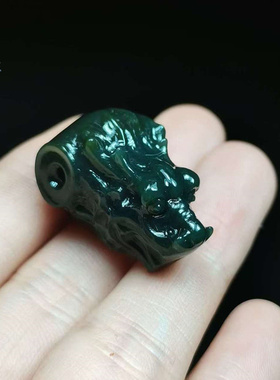 手工制作和田玉青玉龙头三通文玩生肖龙手链配饰男女带证书