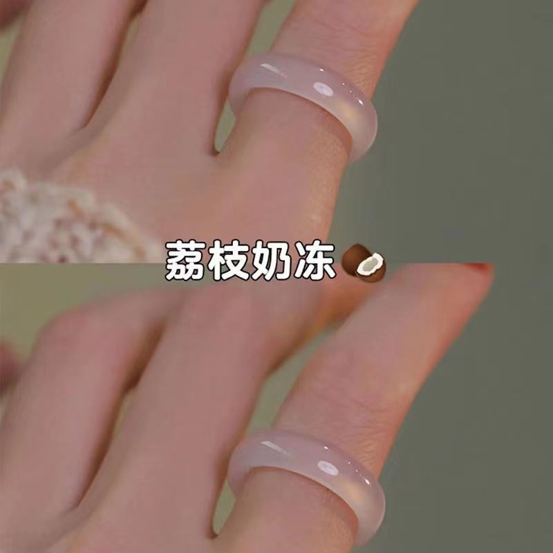 白茶清欢戒指荔h枝栋国风素圈2024新款古风青梅绿茶冷淡风玻璃指