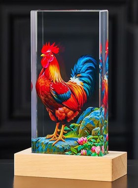 水晶内雕锦鲤摆件公司创意电视酒柜桌J面装饰品招财艺术发光轻奢