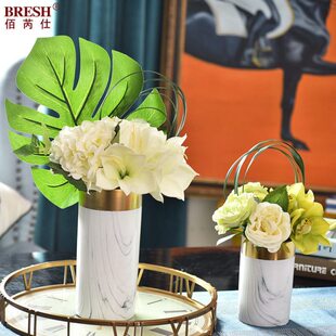 大理石轻奢纹理陶瓷客厅花瓶现代欧式插花创意餐桌装饰品摆件花艺