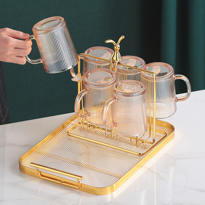 玻璃杯杯子杯架收纳杯架子置物架倒挂茶杯架客厅家用X沥水架带托
