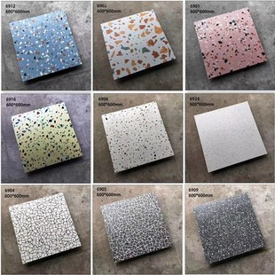 彩色水磨石地砖600x600酒吧餐饮店瓷K砖仿古砖客厅卧室防滑地板砖