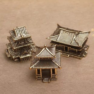 黄铜古楼客栈假i山鱼缸造景创意摆件书房办公室立体宫殿摆件工艺