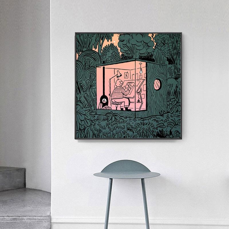 小众艺术北欧丛林挂画动物正方形绿色植物装饰画客厅卧室摆画壁画
