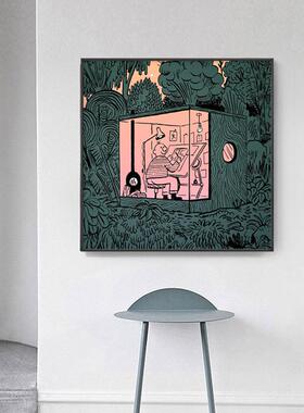 小众艺术北欧丛林挂画动物正方形绿色植物装饰画客厅卧室摆画壁画