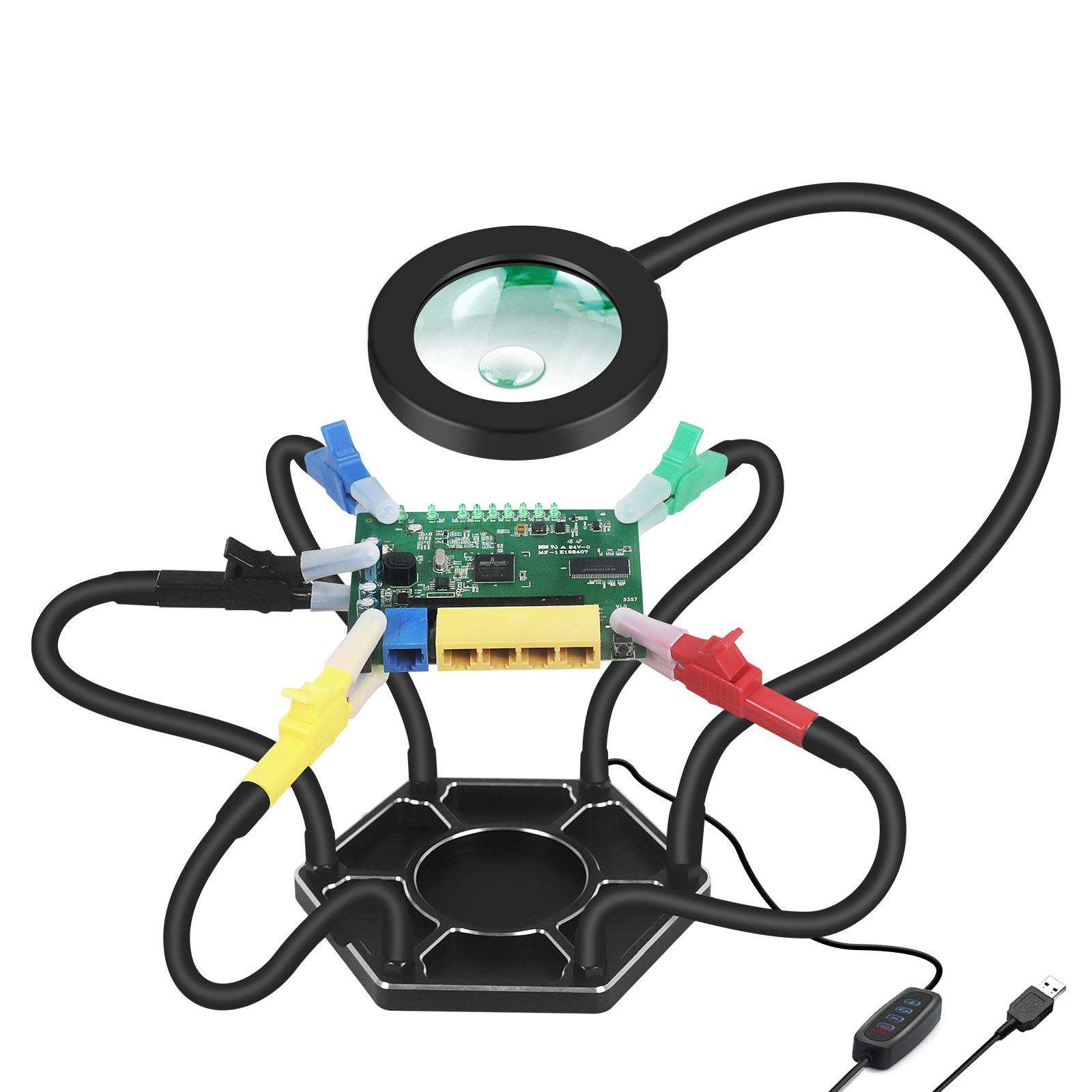 pcb电路板焊接支架夹具5爪带灯万向焊台3色灯光 电洛铁焊锡夹具台