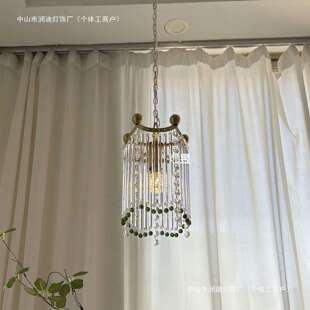 法式复古Murano玻璃条流苏水晶卧室床头小吊灯墨绿意式玄关过道灯