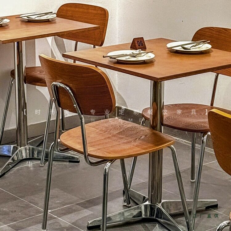 中古风咖啡厅海洋板桌椅组合奶茶甜品店韩式料理店实木小方桌商用