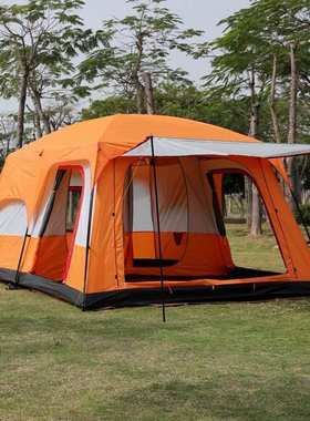 户外露营帐篷两房二室一厅野外露营大帐篷多人防雨蓝色橙色野营帐