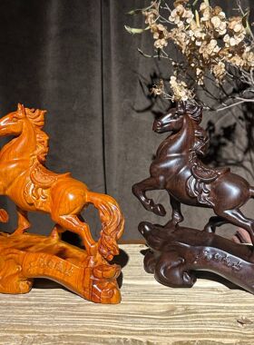 黑檀木雕马摆件实木新中式马到成功家居客厅书房办公桌面装饰礼品