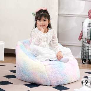 毛绒彩虹扎染儿童沙发 可爱卡通公主沙发椅泡沫粒子坐垫沙发出口