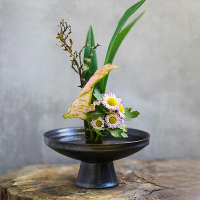 高脚花器中式剑山插花器花道花艺陶瓷花盆摆件盘插花器皿禅意日式