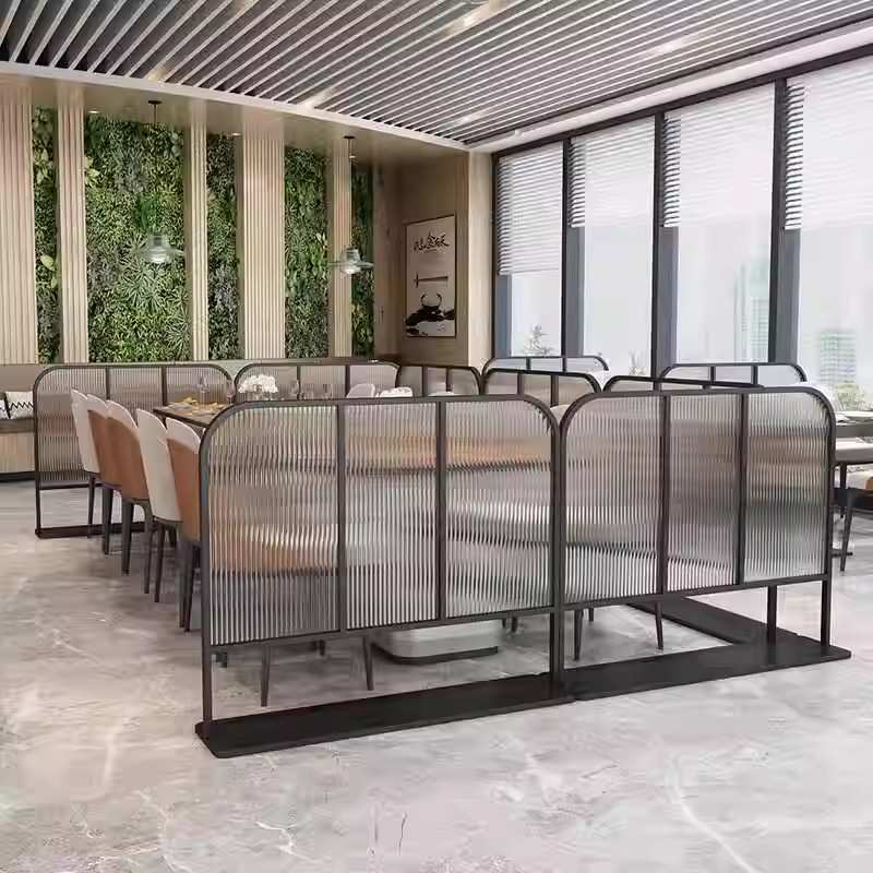 餐厅可移动不锈钢玻璃矮隔断火锅城饭店包间铁艺屏风免打孔