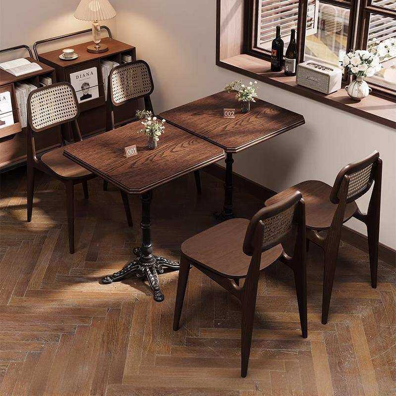 美式复古咖啡厅桌椅组合商用奶茶店实木方桌子西餐厅咖啡店桌椅
