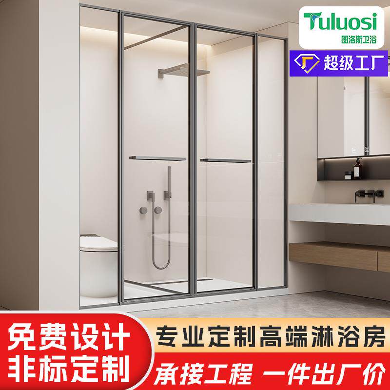 T型简易淋浴房 一字型平开门浴室隔断卫生间干湿分离淋浴房定制