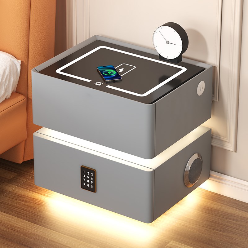 智能床头柜实木简约现代q家用卧室置物架多功能无线充电悬浮床边