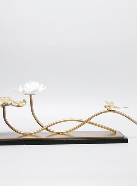 现代新中式轻奢铁艺假山微景观摆件样板房玄关酒S店售楼处软装饰