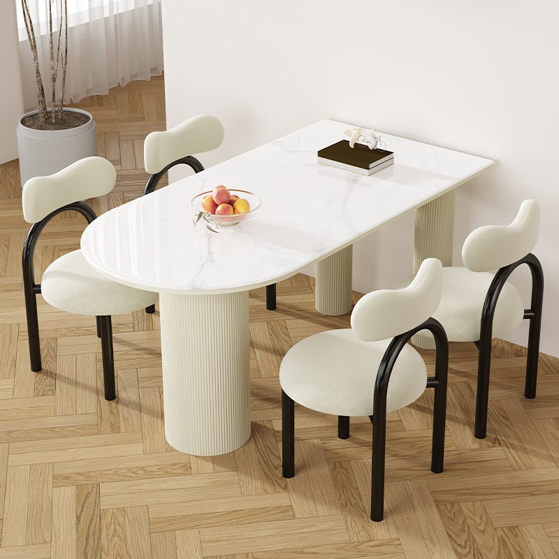 奶油风餐桌椅子小户型家用简约现代轻奢网红家庭岩U板岛台餐桌一