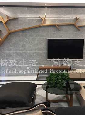 北欧墙上树形书架实木电视背景墙搁板置物架沙发背景装饰架壁挂架