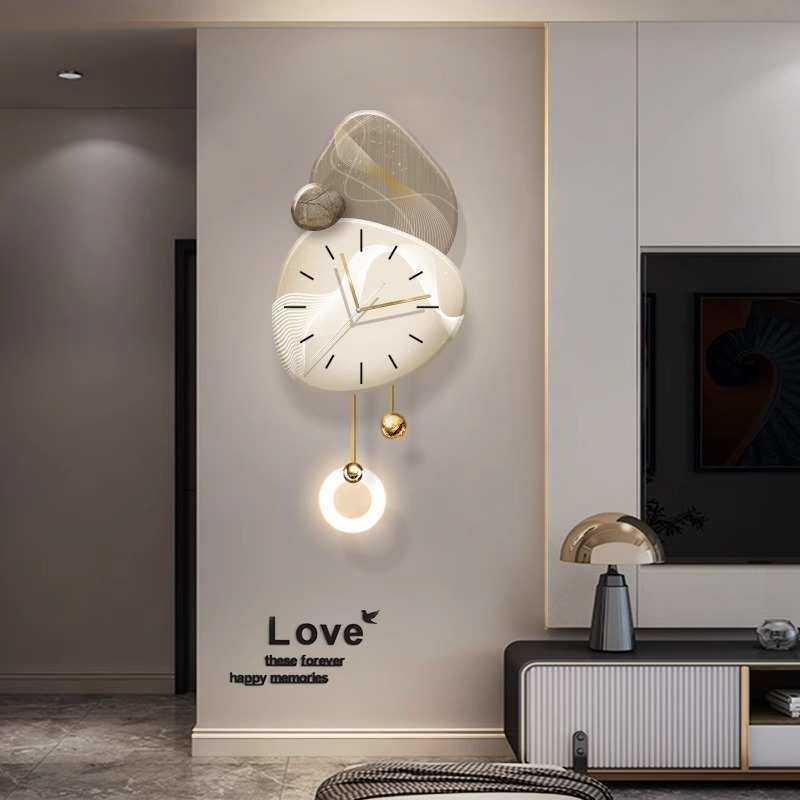 时来运转客厅装饰画带钟表电视背景墙格栅壁灯画创意时钟挂画好运