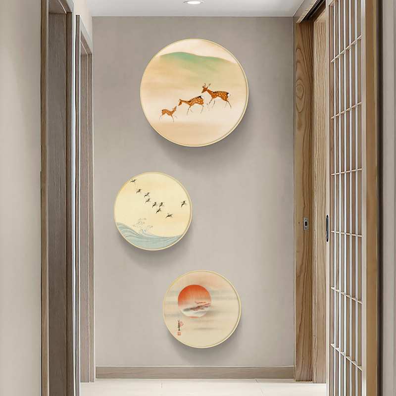 游鹿归 日系原木风玄关装饰画和风榻榻米餐厅新中式背景墙挂画