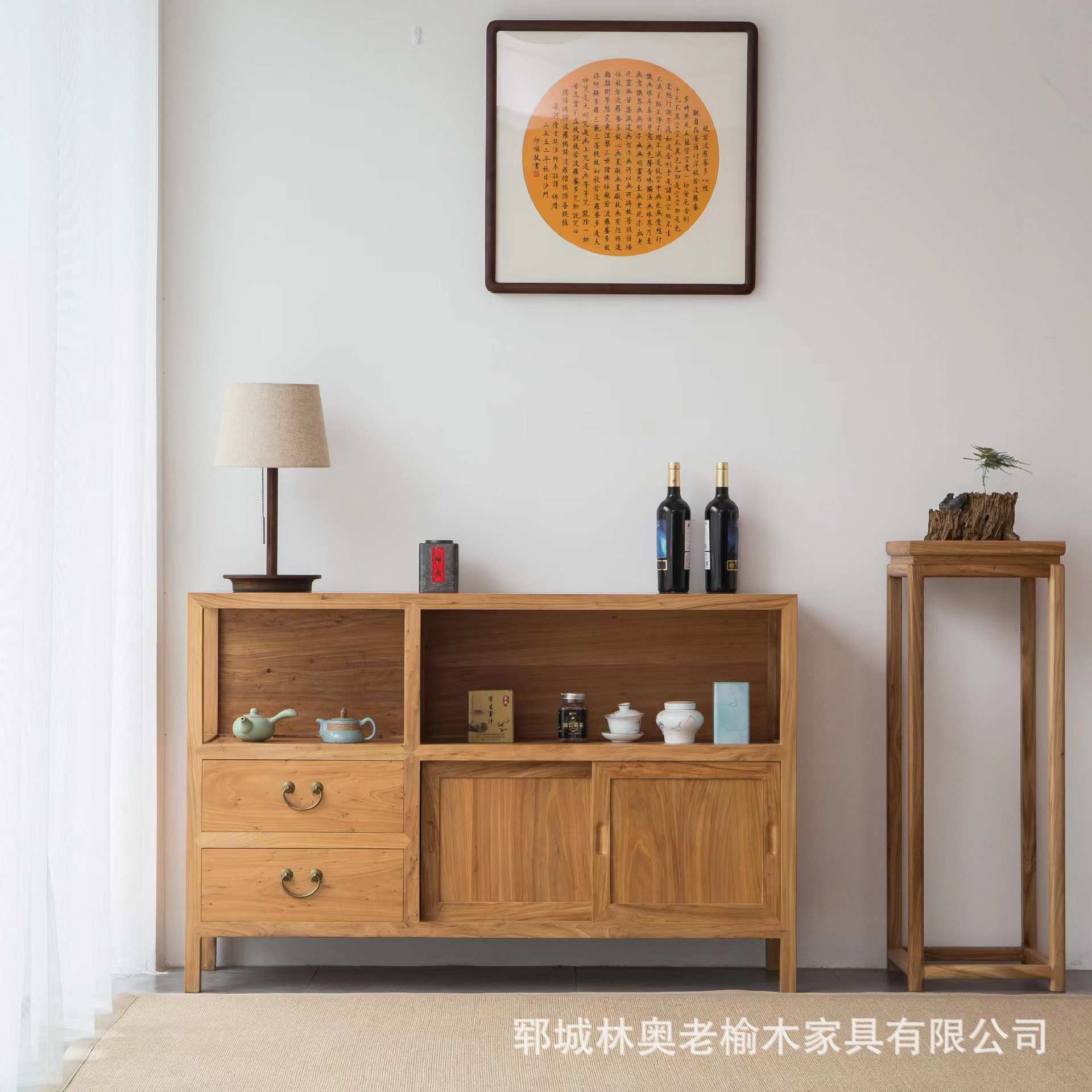 风化实木茶水柜简约现代原木餐边柜客厅卧室置物台中式老榆木角柜